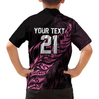 New Zealand Lawn Bowls Custom Family Matching Off Shoulder Short Dress and Hawaiian Shirt Pink Maori Warrior Tribal Silver Fern - Polynesian Pride