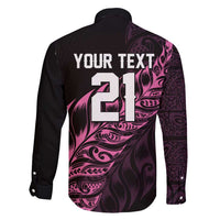 New Zealand Lawn Bowls Custom Family Matching Off Shoulder Short Dress and Hawaiian Shirt Pink Maori Warrior Tribal Silver Fern - Polynesian Pride
