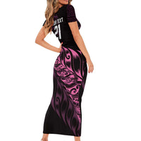 New Zealand Lawn Bowls Custom Family Matching Short Sleeve Bodycon Dress and Hawaiian Shirt Pink Maori Warrior Tribal Silver Fern - Polynesian Pride