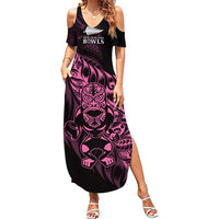 New Zealand Lawn Bowls Custom Family Matching Summer Maxi Dress and Hawaiian Shirt Pink Maori Warrior Tribal Silver Fern - Polynesian Pride