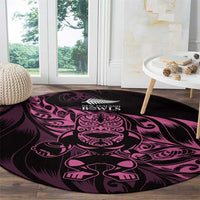 New Zealand Lawn Bowls Round Carpet Pink Maori Warrior Tribal Silver Fern - Polynesian Pride