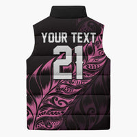 New Zealand Lawn Bowls Custom Sleeveless Puffer Jacket Pink Maori Warrior Tribal Silver Fern - Polynesian Pride