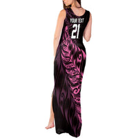 New Zealand Lawn Bowls Custom Tank Maxi Dress Pink Maori Warrior Tribal Silver Fern - Polynesian Pride