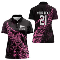 New Zealand Lawn Bowls Custom Women Polo Shirt Pink Maori Warrior Tribal Silver Fern - Polynesian Pride