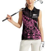 New Zealand Lawn Bowls Custom Women Sleeveless Polo Shirt Pink Maori Warrior Tribal Silver Fern - Polynesian Pride