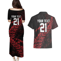 New Zealand Lawn Bowls Custom Couples Matching Puletasi and Hawaiian Shirt Red Maori Warrior Tribal Silver Fern - Polynesian Pride