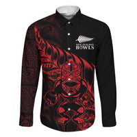 New Zealand Lawn Bowls Custom Family Matching Off Shoulder Maxi Dress and Hawaiian Shirt Red Maori Warrior Tribal Silver Fern - Polynesian Pride