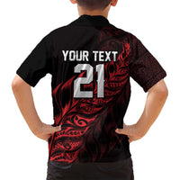 New Zealand Lawn Bowls Custom Family Matching Off Shoulder Short Dress and Hawaiian Shirt Red Maori Warrior Tribal Silver Fern - Polynesian Pride