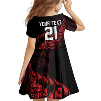 New Zealand Lawn Bowls Custom Family Matching Off Shoulder Short Dress and Hawaiian Shirt Red Maori Warrior Tribal Silver Fern - Polynesian Pride