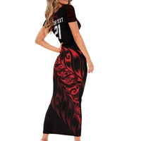 New Zealand Lawn Bowls Custom Family Matching Short Sleeve Bodycon Dress and Hawaiian Shirt Red Maori Warrior Tribal Silver Fern - Polynesian Pride