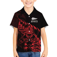 New Zealand Lawn Bowls Custom Family Matching Short Sleeve Bodycon Dress and Hawaiian Shirt Red Maori Warrior Tribal Silver Fern - Polynesian Pride
