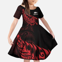New Zealand Lawn Bowls Custom Family Matching Summer Maxi Dress and Hawaiian Shirt Red Maori Warrior Tribal Silver Fern - Polynesian Pride