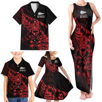 New Zealand Lawn Bowls Custom Family Matching Tank Maxi Dress and Hawaiian Shirt Red Maori Warrior Tribal Silver Fern - Polynesian Pride