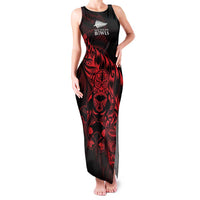 New Zealand Lawn Bowls Custom Family Matching Tank Maxi Dress and Hawaiian Shirt Red Maori Warrior Tribal Silver Fern - Polynesian Pride