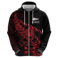 New Zealand Lawn Bowls Custom Hoodie Red Maori Warrior Tribal Silver Fern - Polynesian Pride