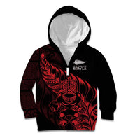 New Zealand Lawn Bowls Custom Kid Hoodie Red Maori Warrior Tribal Silver Fern - Polynesian Pride