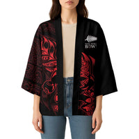 New Zealand Lawn Bowls Custom Kimono Red Maori Warrior Tribal Silver Fern - Polynesian Pride