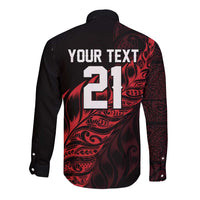 New Zealand Lawn Bowls Custom Long Sleeve Button Shirt Red Maori Warrior Tribal Silver Fern - Polynesian Pride