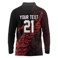 New Zealand Lawn Bowls Custom Long Sleeve Polo Shirt Red Maori Warrior Tribal Silver Fern - Polynesian Pride