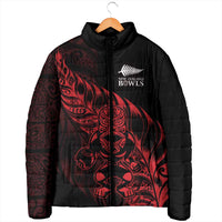 New Zealand Lawn Bowls Custom Padded Jacket Red Maori Warrior Tribal Silver Fern - Polynesian Pride