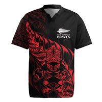 New Zealand Lawn Bowls Custom Rugby Jersey Red Maori Warrior Tribal Silver Fern - Polynesian Pride
