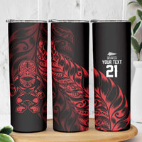 New Zealand Lawn Bowls Custom Skinny Tumbler Red Maori Warrior Tribal Silver Fern - Polynesian Pride