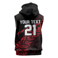 New Zealand Lawn Bowls Custom Sleeveless Zip Hoodie Red Maori Warrior Tribal Silver Fern - Polynesian Pride
