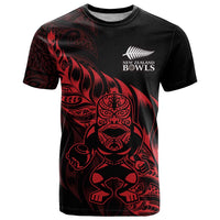 New Zealand Lawn Bowls Custom T Shirt Red Maori Warrior Tribal Silver Fern - Polynesian Pride