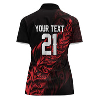 New Zealand Lawn Bowls Custom Women Polo Shirt Red Maori Warrior Tribal Silver Fern - Polynesian Pride