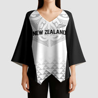World Football 2026 New Zealand Custom Kimono Sleeve Blouse All White Fern Maori Tribal - Polynesian Pride