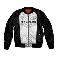 World Football 2026 New Zealand Custom Sleeve Zip Bomber Jacket All White Fern Maori Tribal - Polynesian Pride