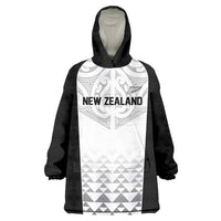 World Football 2026 New Zealand Custom Wearable Blanket Hoodie All White Fern Maori Tribal - Polynesian Pride