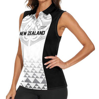 World Football 2026 New Zealand Custom Women Sleeveless Polo Shirt All White Fern Maori Tribal - Polynesian Pride