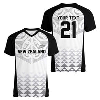 World Football 2026 New Zealand Custom Women V-Neck T-Shirt All White Fern Maori Tribal - Polynesian Pride