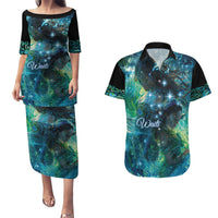 New Zealand Matariki Waiti Couples Matching Puletasi and Hawaiian Shirt The Beginnings Of Life LT9 Black - Polynesian Pride