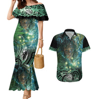 New Zealand Matariki Waiti Couples Matching Mermaid Dress and Hawaiian Shirt Waimori and The Origin Of Life LT9 Black - Polynesian Pride