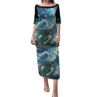 New Zealand Matariki Ururangi Puletasi The Murmur Of The Wind LT9 Long Dress Black - Polynesian Pride