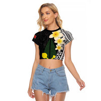 Alo Chiefdom Wallis and Futuna Personalized Raglan Cropped T Shirt Frangipani Flowers Polynesian Pattern