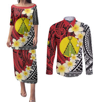 Sigave Chiefdom Wallis and Futuna Personalized Couples Matching Puletasi and Long Sleeve Button Shirt Frangipani Flowers Polynesian Pattern