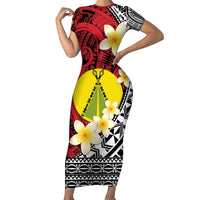 Sigave Chiefdom Wallis and Futuna Personalized Family Matching Short Sleeve Bodycon Dress and Hawaiian Shirt Frangipani Flowers Polynesian Pattern