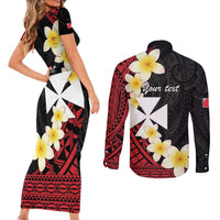 Uvea Chiefdom Wallis and Futuna Personalized Couples Matching Short Sleeve Bodycon Dress and Long Sleeve Button Shirt Frangipani Flowers Polynesian Pattern