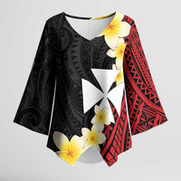 Uvea Chiefdom Wallis and Futuna Personalized Kimono Sleeve Blouse Frangipani Flowers Polynesian Pattern - Polynesian Pride