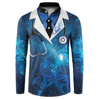 New Zealand Nurses RN Personalised Button Sweatshirt Galaxy Stethoscope Maori Motif LT9 Galaxy - Polynesian Pride