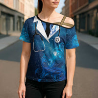 New Zealand Nurses RN Personalised Cross Shoulder Shirt Galaxy Stethoscope Maori Motif LT9 - Polynesian Pride