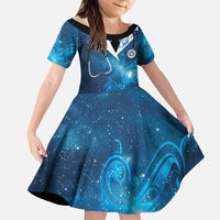 New Zealand Nurses RN Personalised Family Matching Off Shoulder Short Dress and Hawaiian Shirt Galaxy Stethoscope Maori Motif