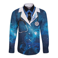 New Zealand Nurses RN Personalised Long Sleeve Button Shirt Galaxy Stethoscope Maori Motif LT9 Unisex Galaxy - Polynesian Pride