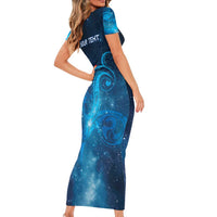 New Zealand Nurses RN Personalised Short Sleeve Bodycon Dress Galaxy Stethoscope Maori Motif LT9 - Polynesian Pride