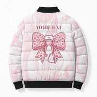 New Zealand Nurses RN Personalised Bomber Puffer Jacket Pink Stethoscope Coquette Bow Maori Motif LT9 - Polynesian Pride