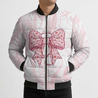 New Zealand Nurses RN Personalised Bomber Puffer Jacket Pink Stethoscope Coquette Bow Maori Motif LT9 - Polynesian Pride