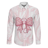 New Zealand Nurses RN Personalised Family Matching Long Sleeve Bodycon Dress and Hawaiian Shirt Pink Stethoscope Coquette Bow Maori Motif